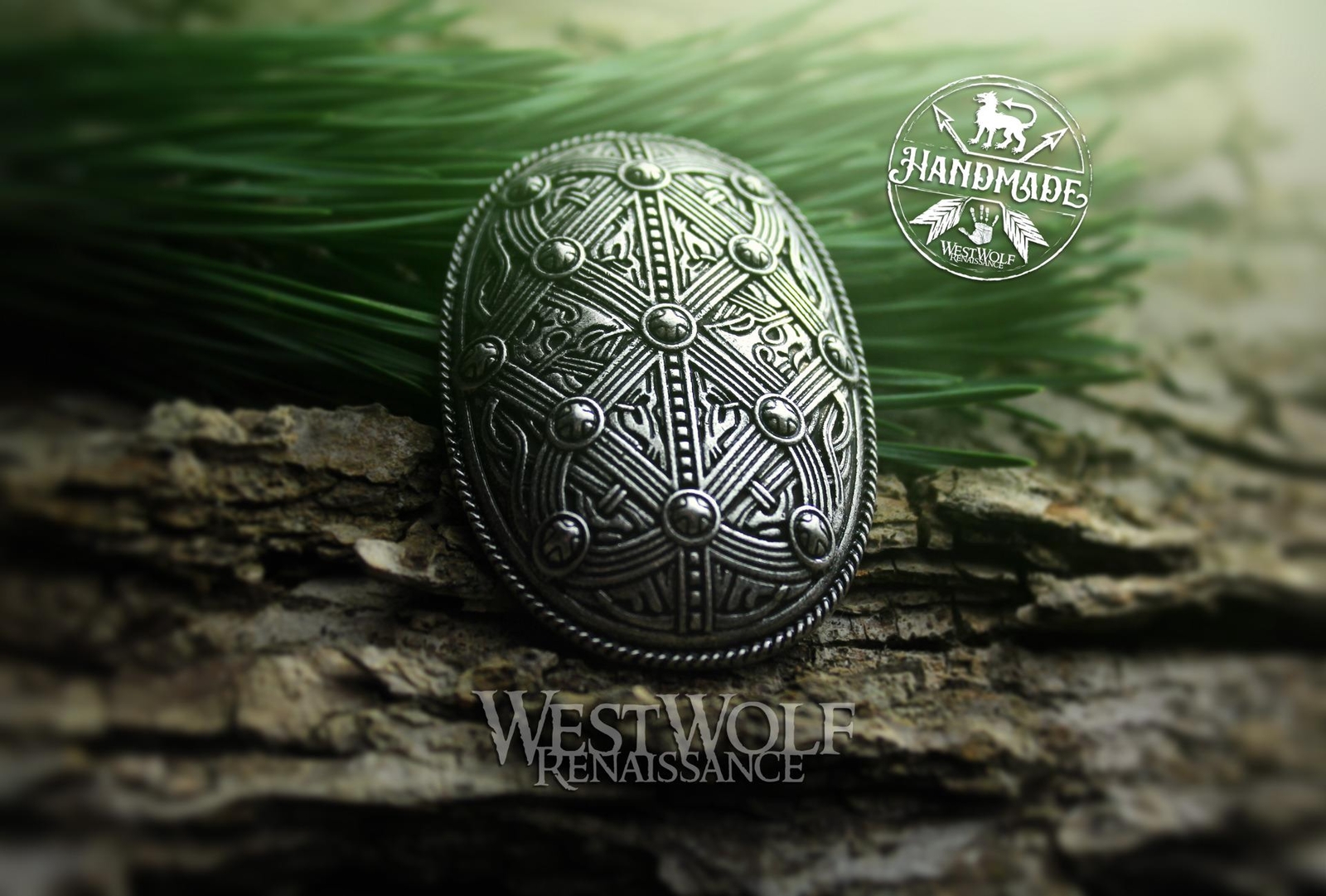Viking Borre Style Tortoise Brooch or Pin — Norse/Norway/Domed/Oval/Medieval