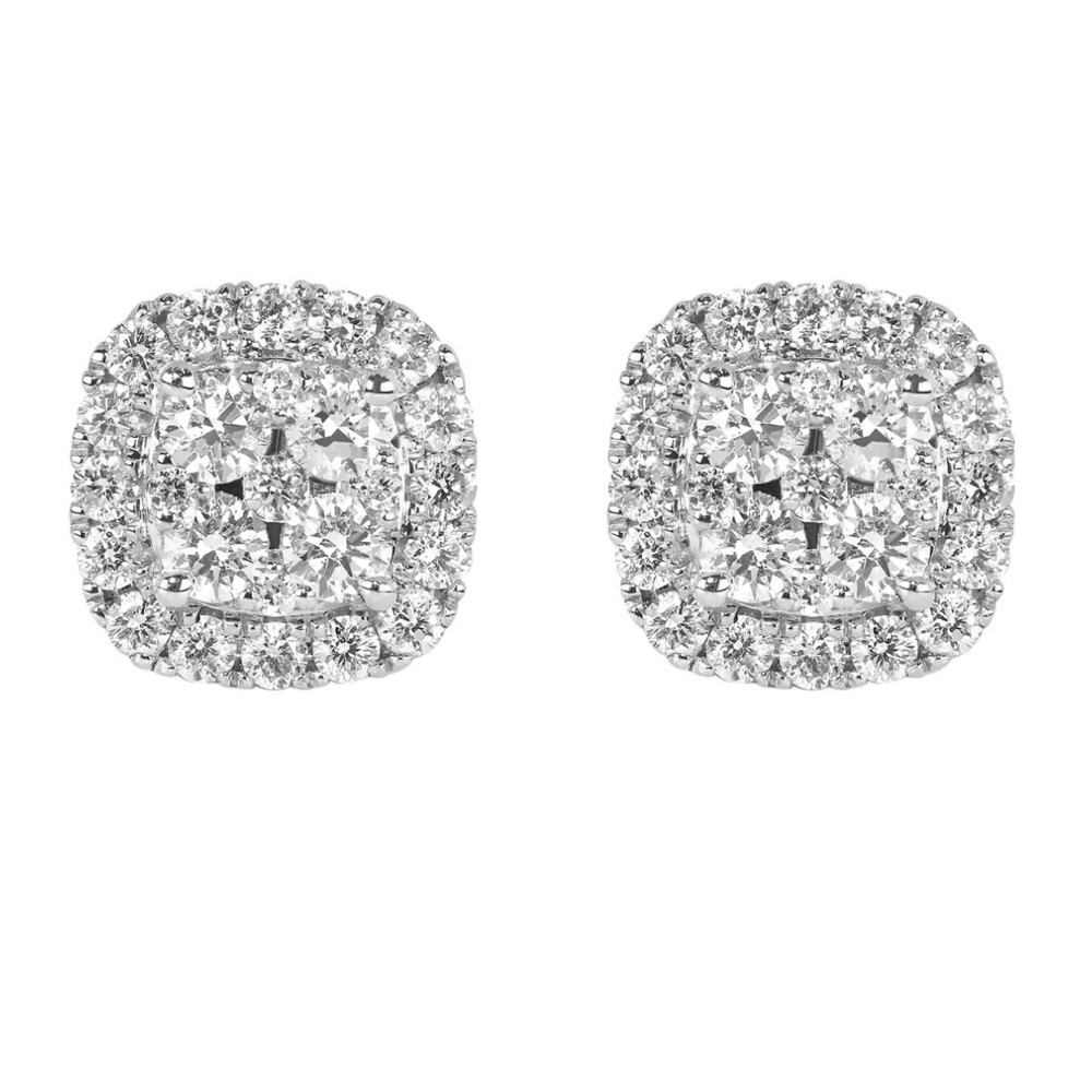 Small 3D Cube White Gold 925 Sterling Silver Square Cluster Stud Earrings