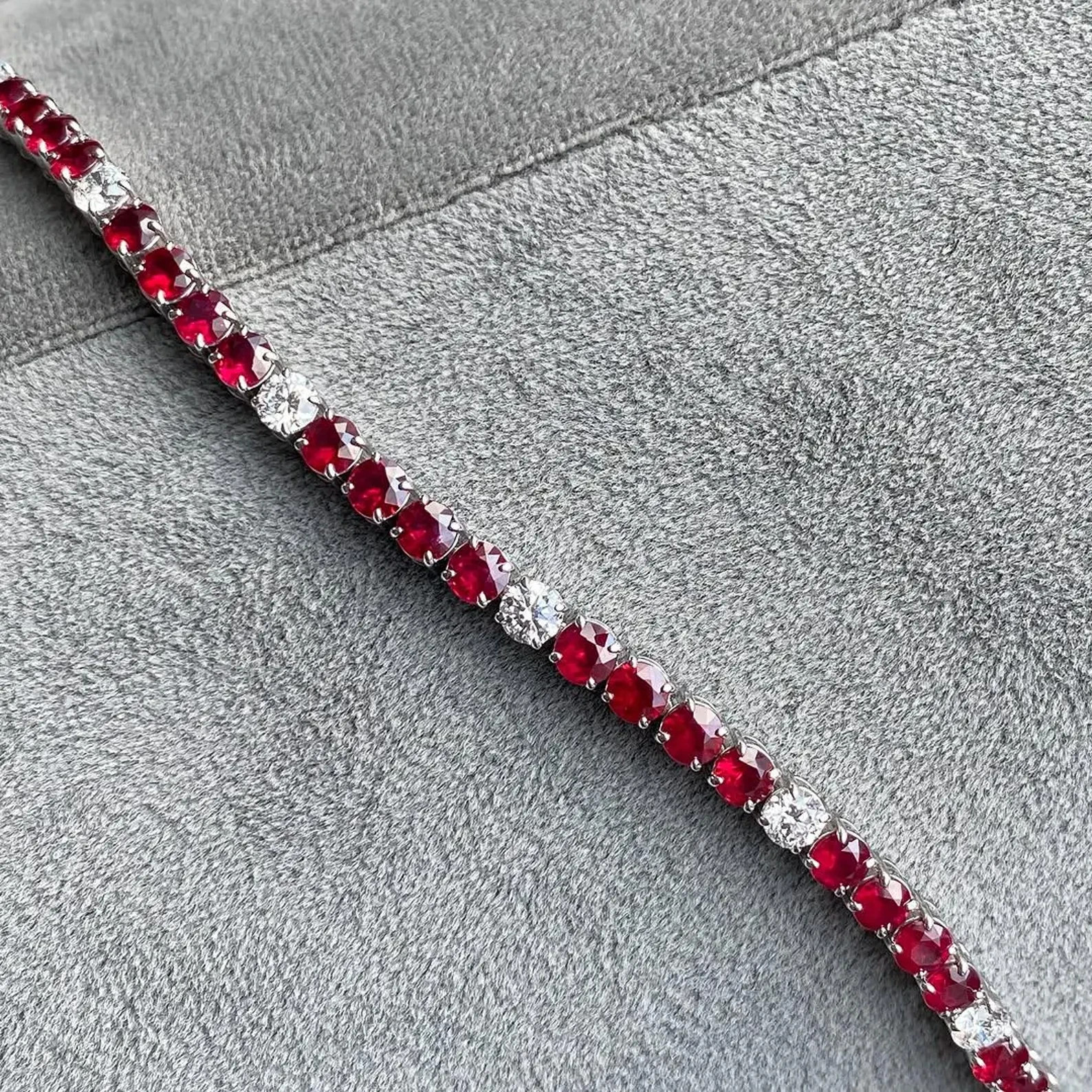 10CT Lab Created 4mm Red Ruby Tennis Bracelet 14K White Gold Plated 7.5 Inch