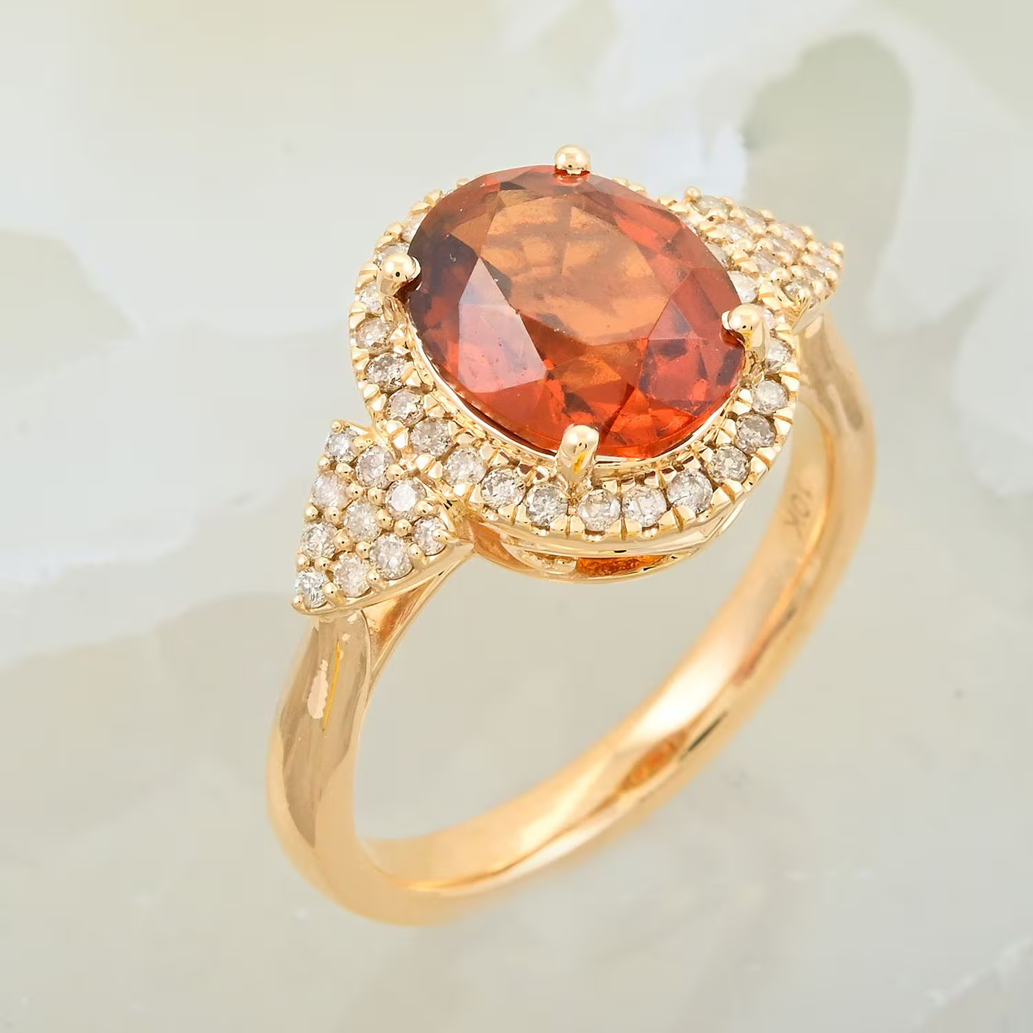 Ceylon Hessonite Garnet G-H I2 Diamond 3.75 Ring 10K Gold Size 7 45 Grams