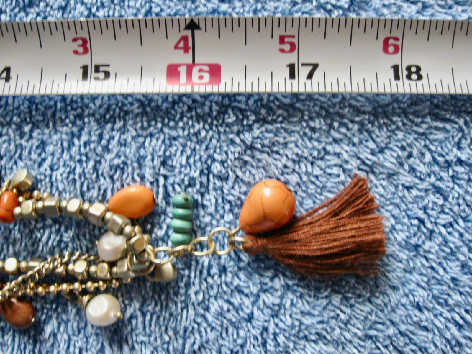 “T” Logo FLOATING 3 STRAND Orange Turquoise Beaded Necklace; Chain; Cord Lobster