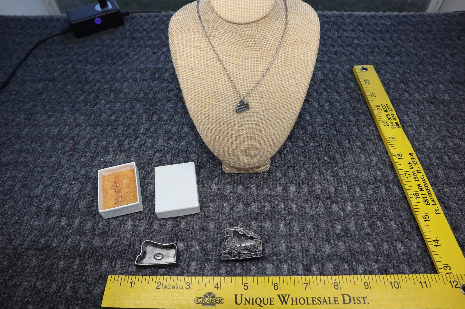 Vintage Torino Pewter Train Engine 3 in 1 Broach Earrings Necklace Trinket Box