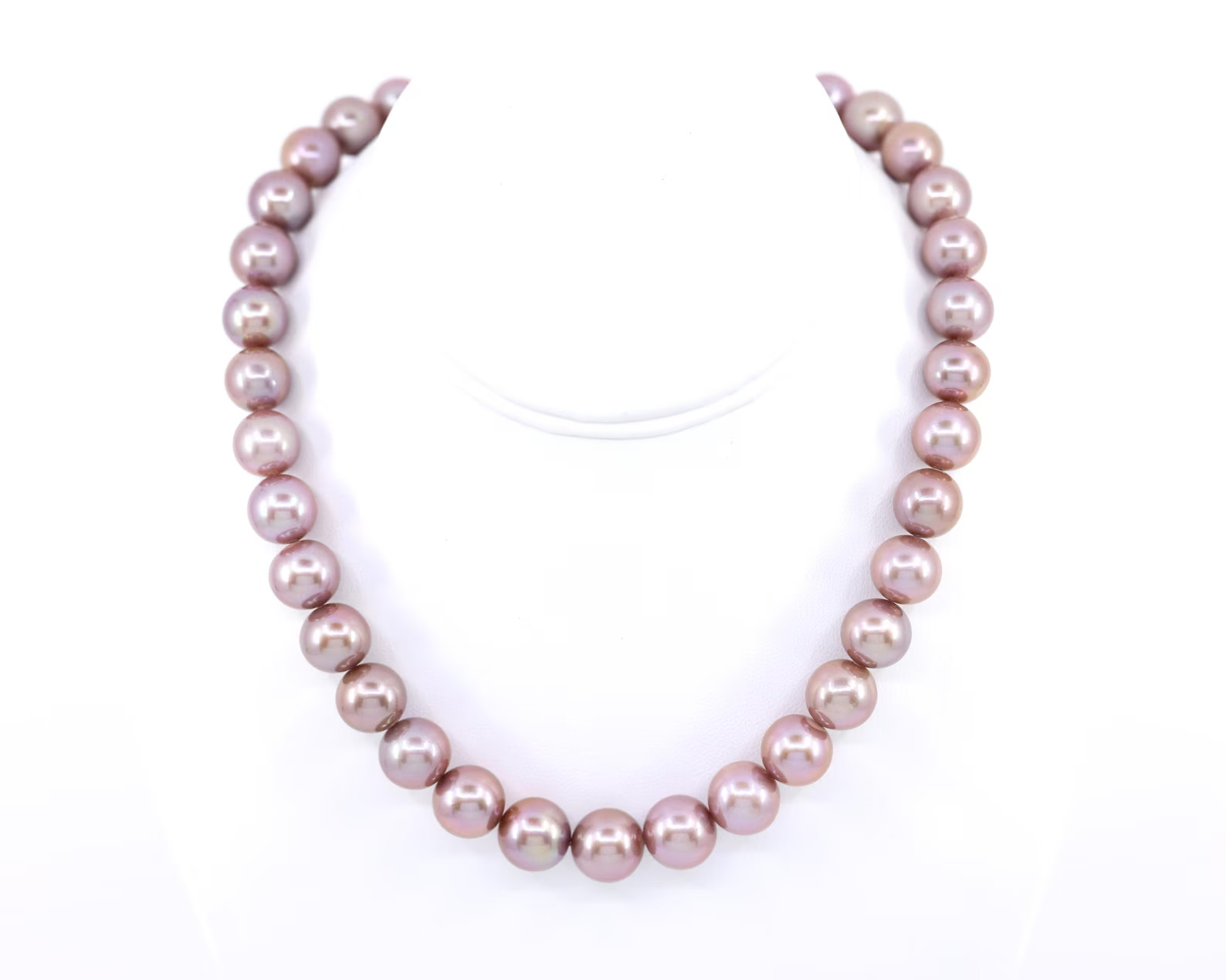 Large 11.5-13mm Pink Edison Pearl Necklace Sterling Silver AAAAA Round Mauve