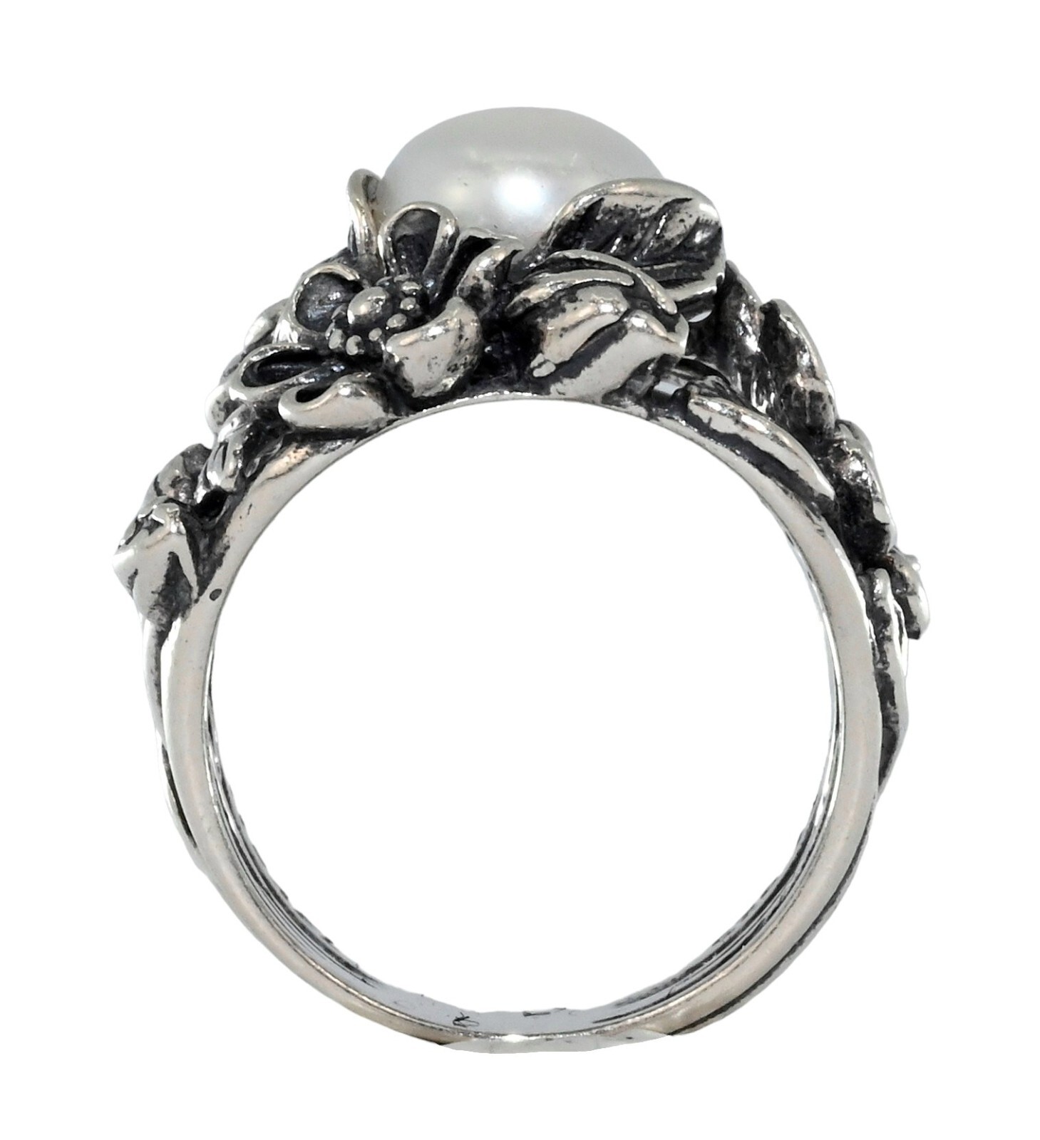 Paz Creations PZ Israel Solid 925 Sterling Silver Floral Pearl Ring! Size: 5.5!