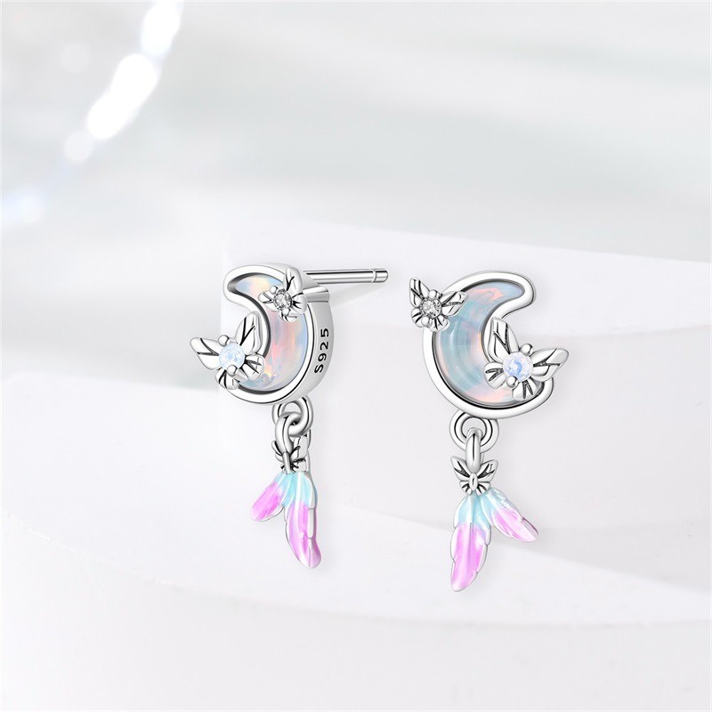 KUNSIR 925 Sterling Silver Moonlight Stud Earrings For Women Girls Jewelry Gifts