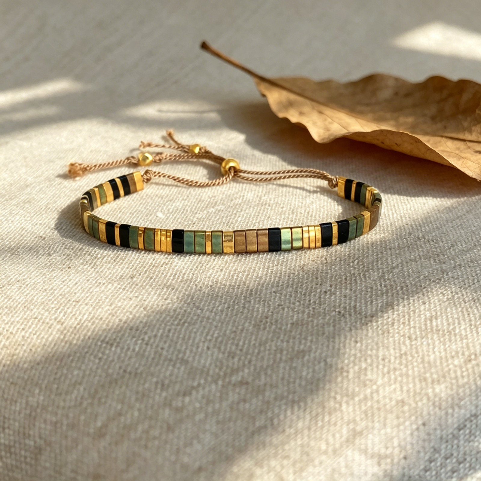 Japanese Tila Beaded Adjustable Bracelet Minimalist Stackable Boho Style Fashion