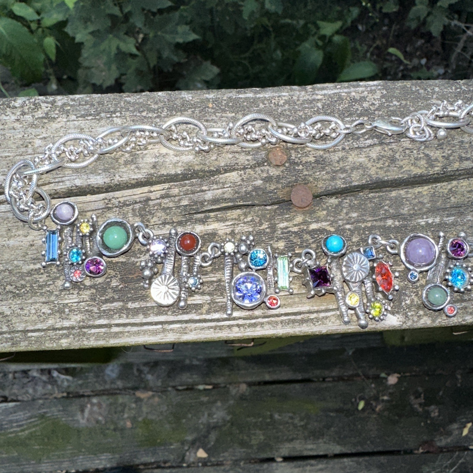 NWOT HANDCRAFTED Patricia Locke Silver Statement Charm Necklace 2012