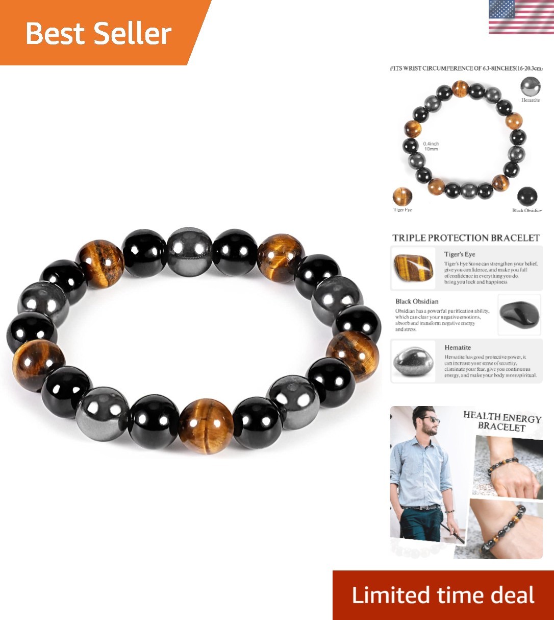 Stylish Tiger’s Eye & Obsidian Beaded Bracelet – Natural Crystal Protection