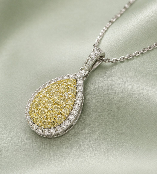 2Ct Round Cut Simulated Citrine Halo Pear Pendant Necklace 14K White Gold Plated