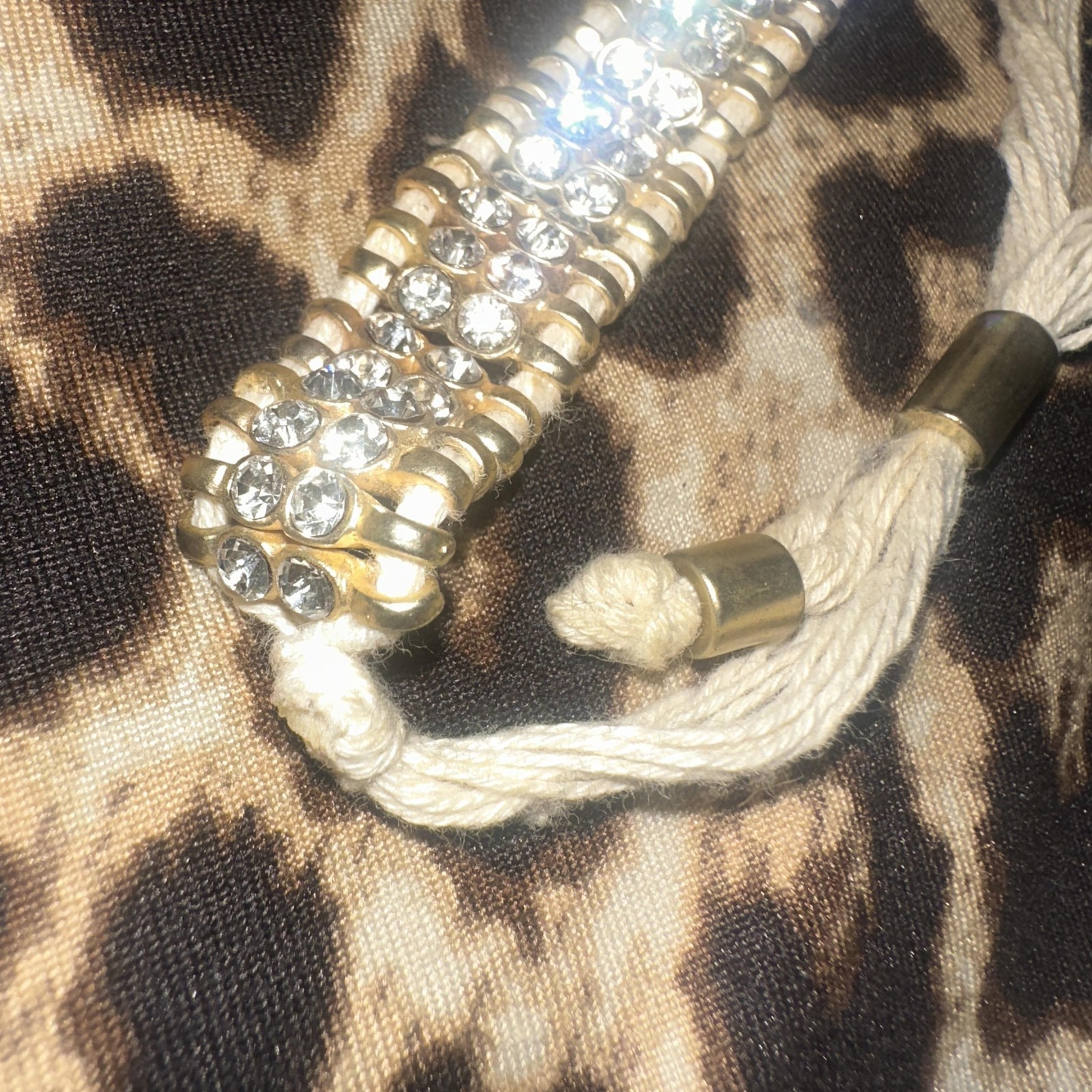 Gold Tone Crystal Rhinestone Beaded Bolo Bracelet Womens Adjustable Cotton Cord