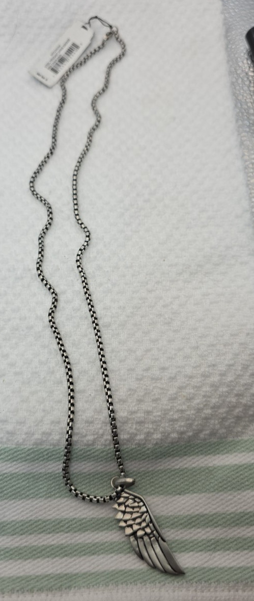 Inox Steel Pendant Wing Oxidize Box Chain 24 Inch Necklace NWT