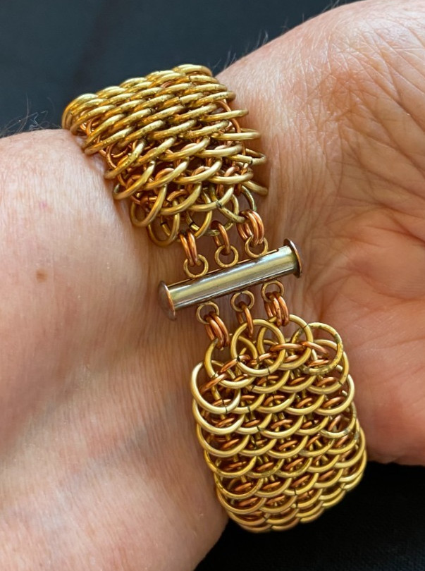 Chainmaille dragon scale hand crafted bracelet brass copper slide clasp