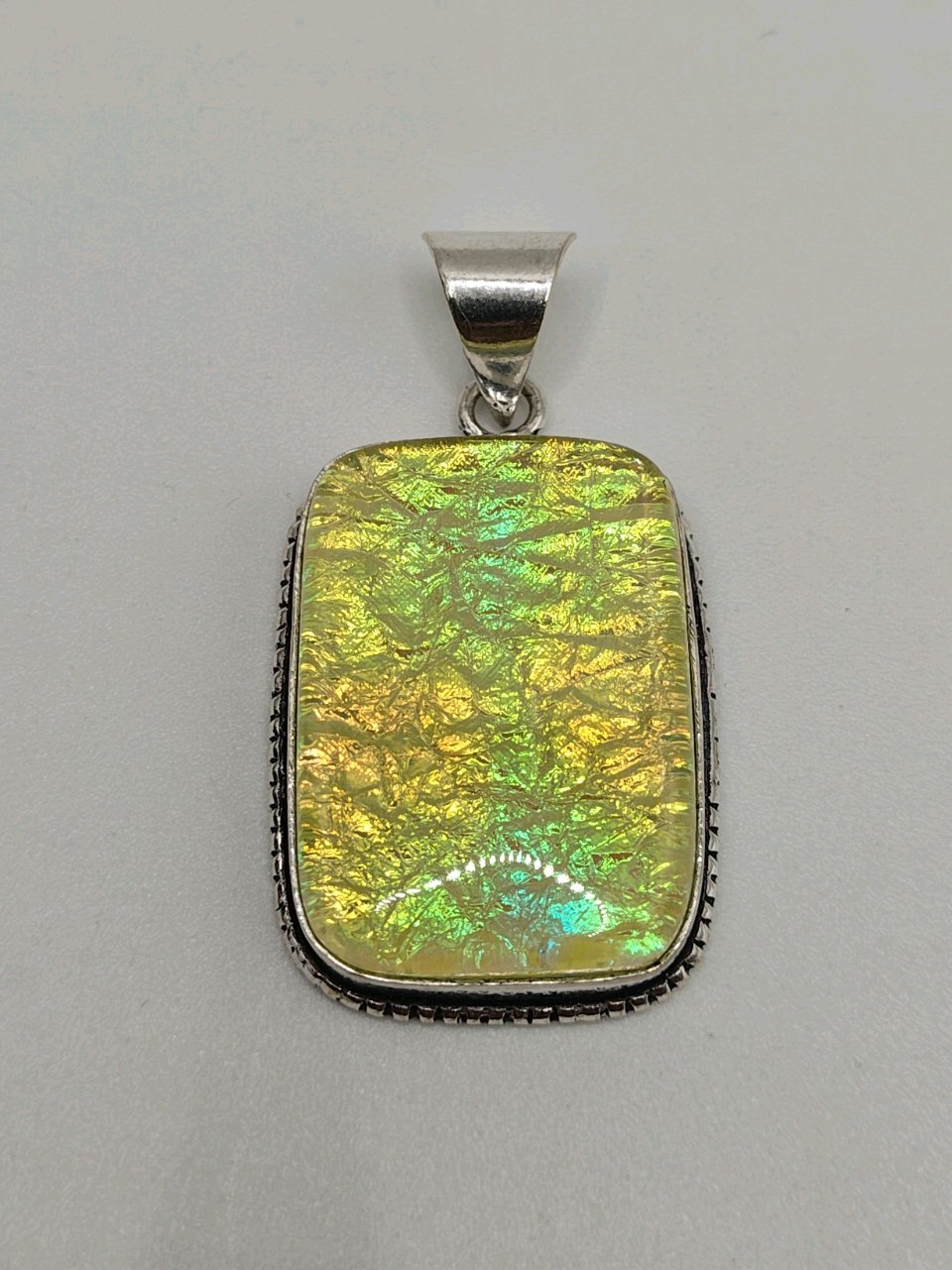 Silver Plated Australian Triplet Opal Yellow Green Rounded Rectangle Pendant