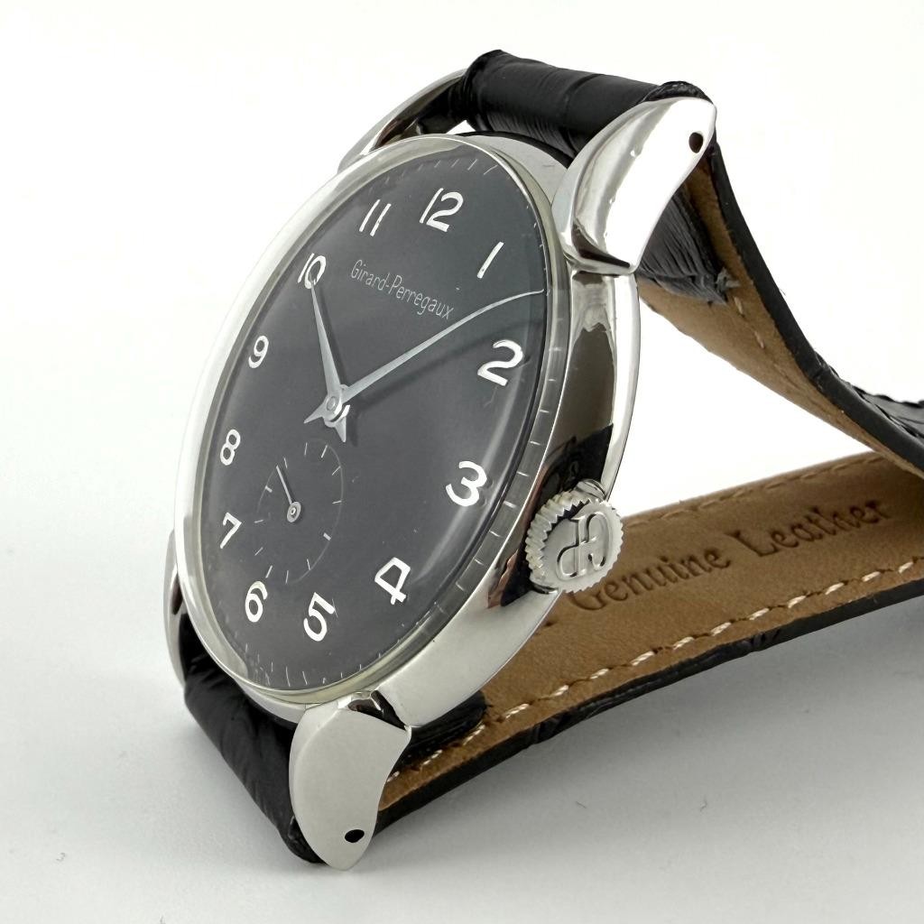 SWISS FINE GIRARD PERREGAUX LONG FANCY LUGS BOLD BLACK DIAL MANUAL WIND VINTAGE