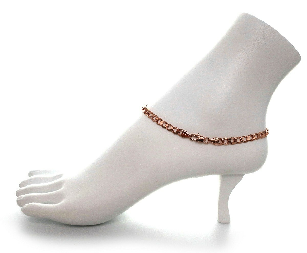 5mm Italian Cuban Link Chain Anklet 10″ Ankle Bracelet 14K Pink Rose Gold Plated