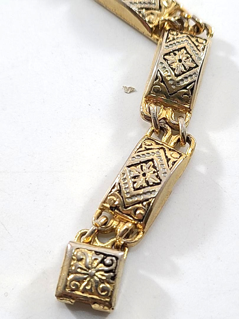 Gold Tone Damascene Style Panel Bracelet Free Shipping