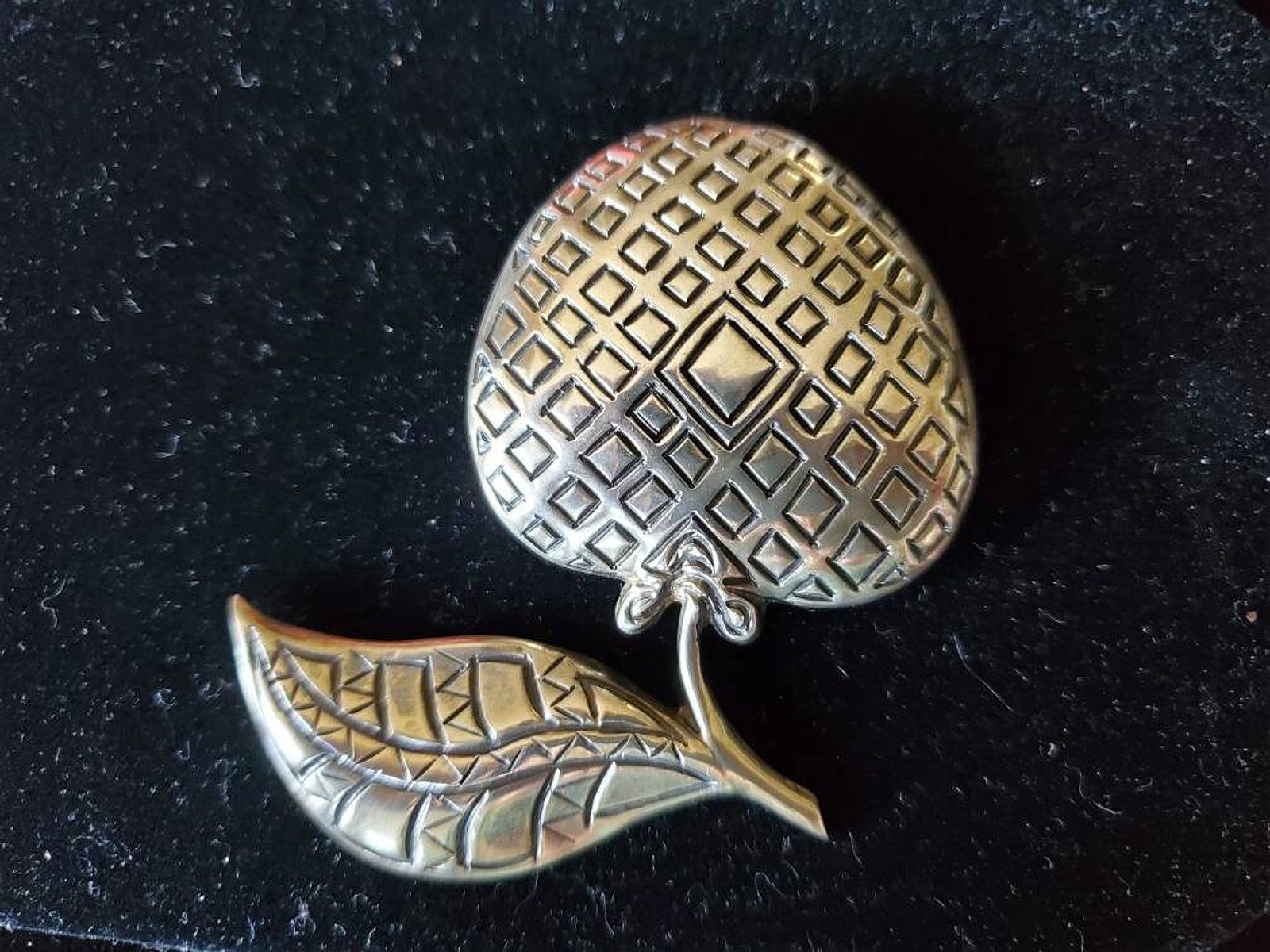 Mexican Sterling Stylized Strawberry Brooch Vintage Pre 1970’s Large MCM Design