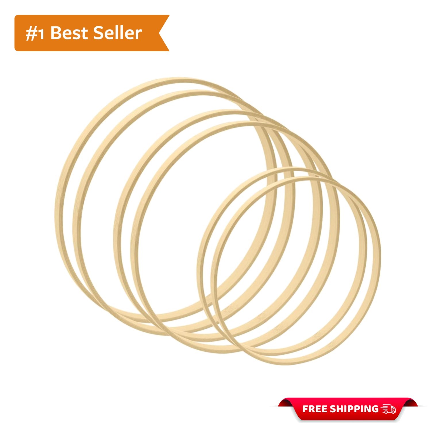 6 Pack Bamboo Floral Hoops, 3 Size Wooden Floral Wreath Rings for Making Wedd…