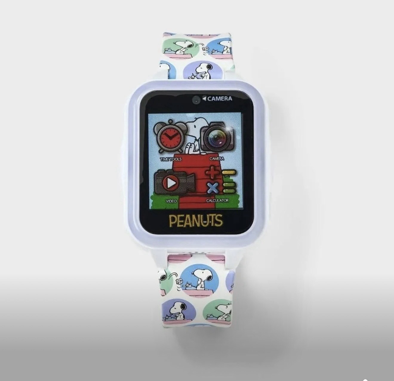 Girls Peanut Light Up Interactive Smartwatch White And Pink Silicone Band