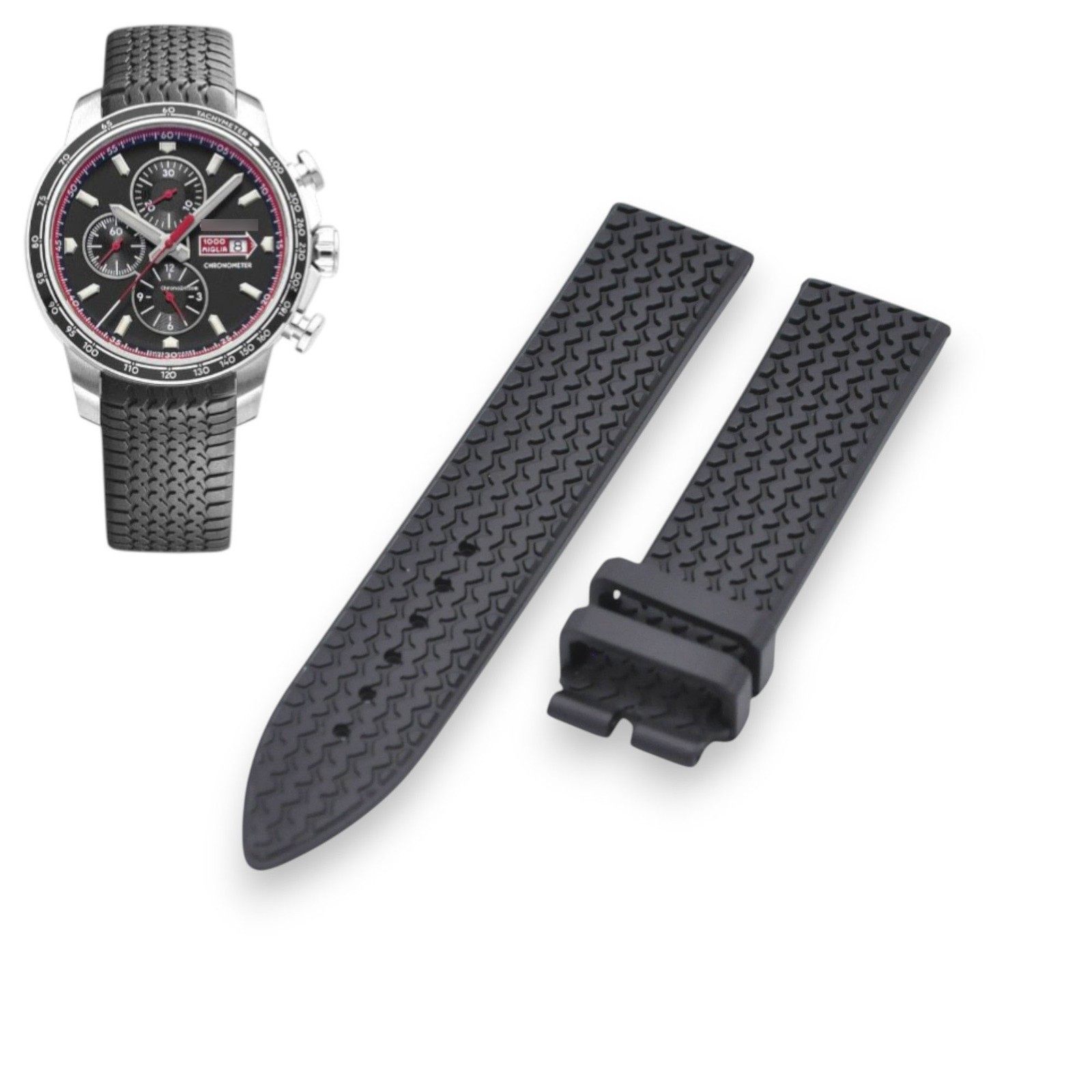 23mm Black Rubber Strap For Chopard Mille Miglia