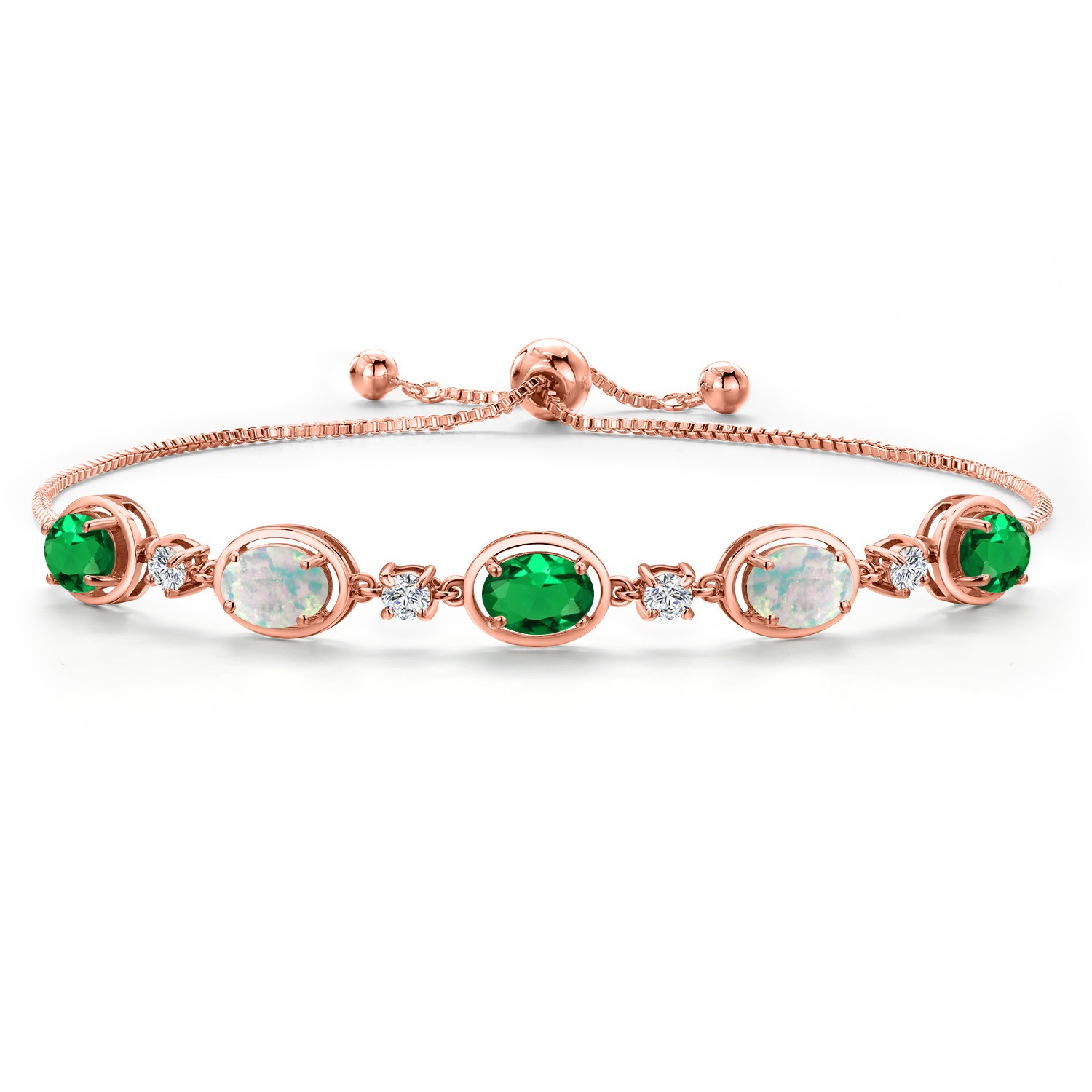 18K Rose Gold Plated Silver Nano Emerald and Simulated White Opal, Lab Grown
