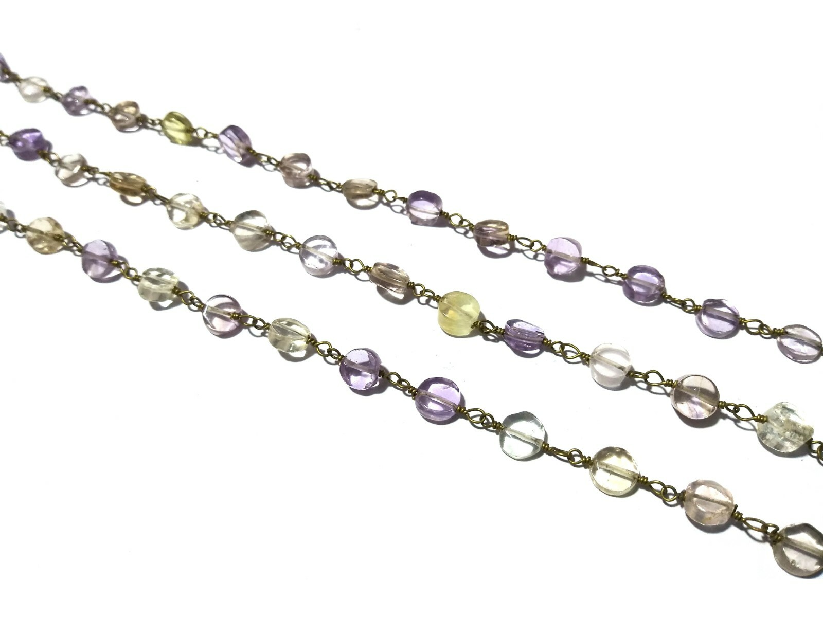 Ametrine Coin 5-7mm Rosary Beaded Chain 24k Gold Plated Wire 10 Feet Natural