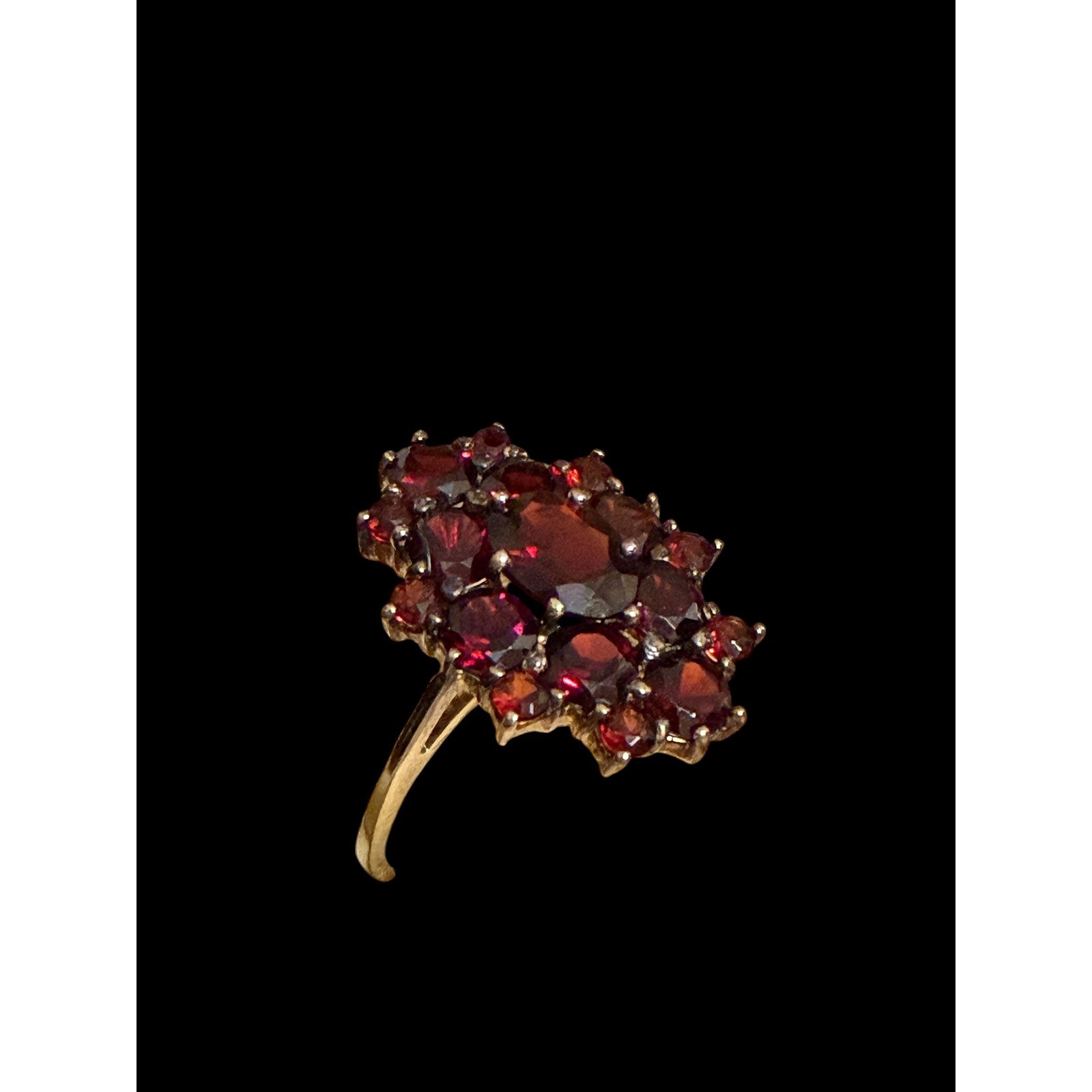 Sterling Gold Vermeil Garnet Cluster Ring Size 7 ACi Red Gemstone Statement