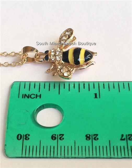 Gold Bumble Bee Necklace 18″ Crystal Insect Queen Bea Plated USA Seller