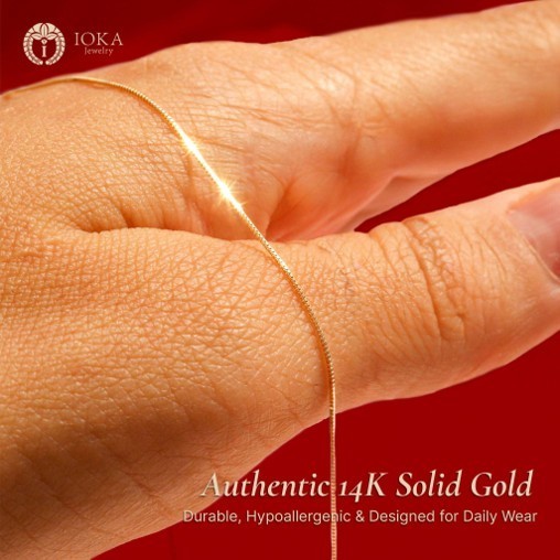 14K Yellow Solid Gold 0.5mm Box Chain Necklace for Layering Everyday Wear