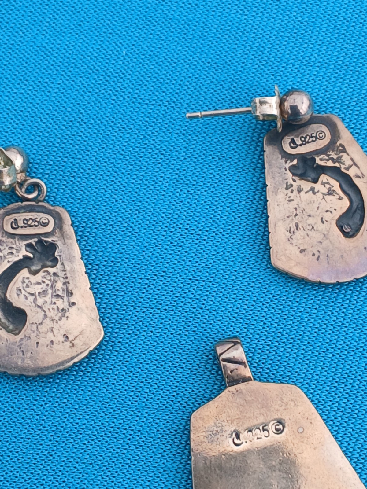 925 Sterling Silver Kokopelli Turquoise Inlay Pendant & Earrings Set