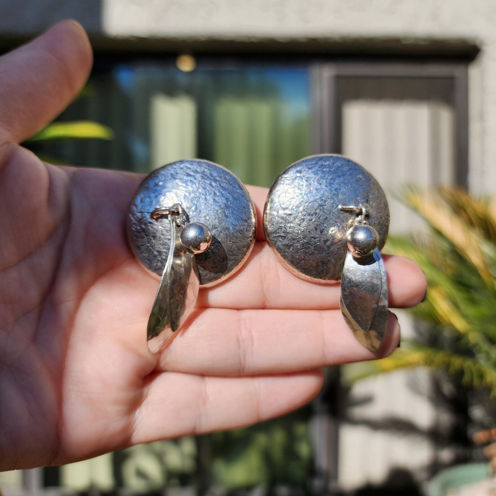 Vtg Susan Cummings Earrings Hammered Sterling Silver Dreamcatcher Feather Clips