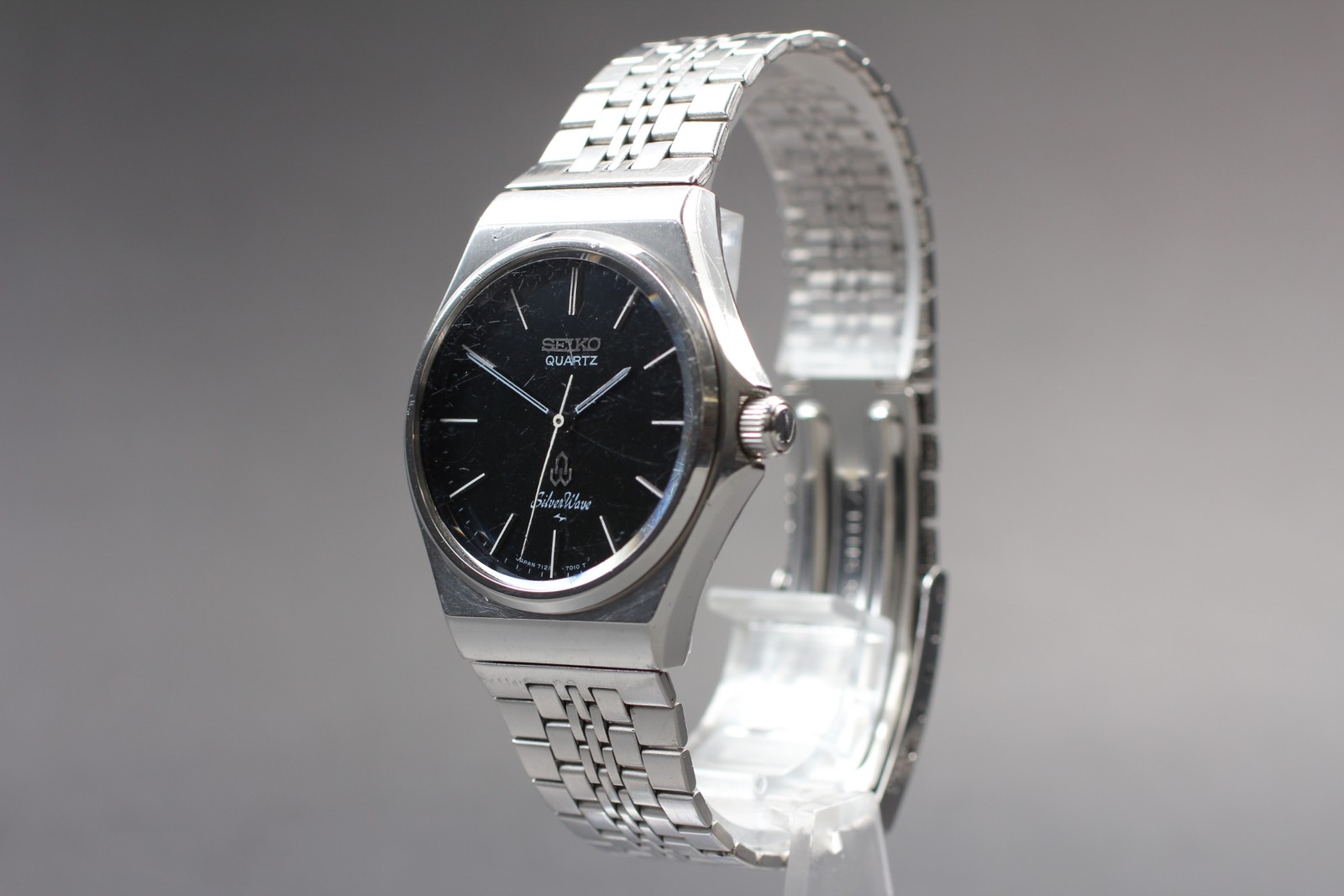[Exc+5] Vintage Seiko Silver Wave 7121-701A Quartz Mens Watch From JAPAN