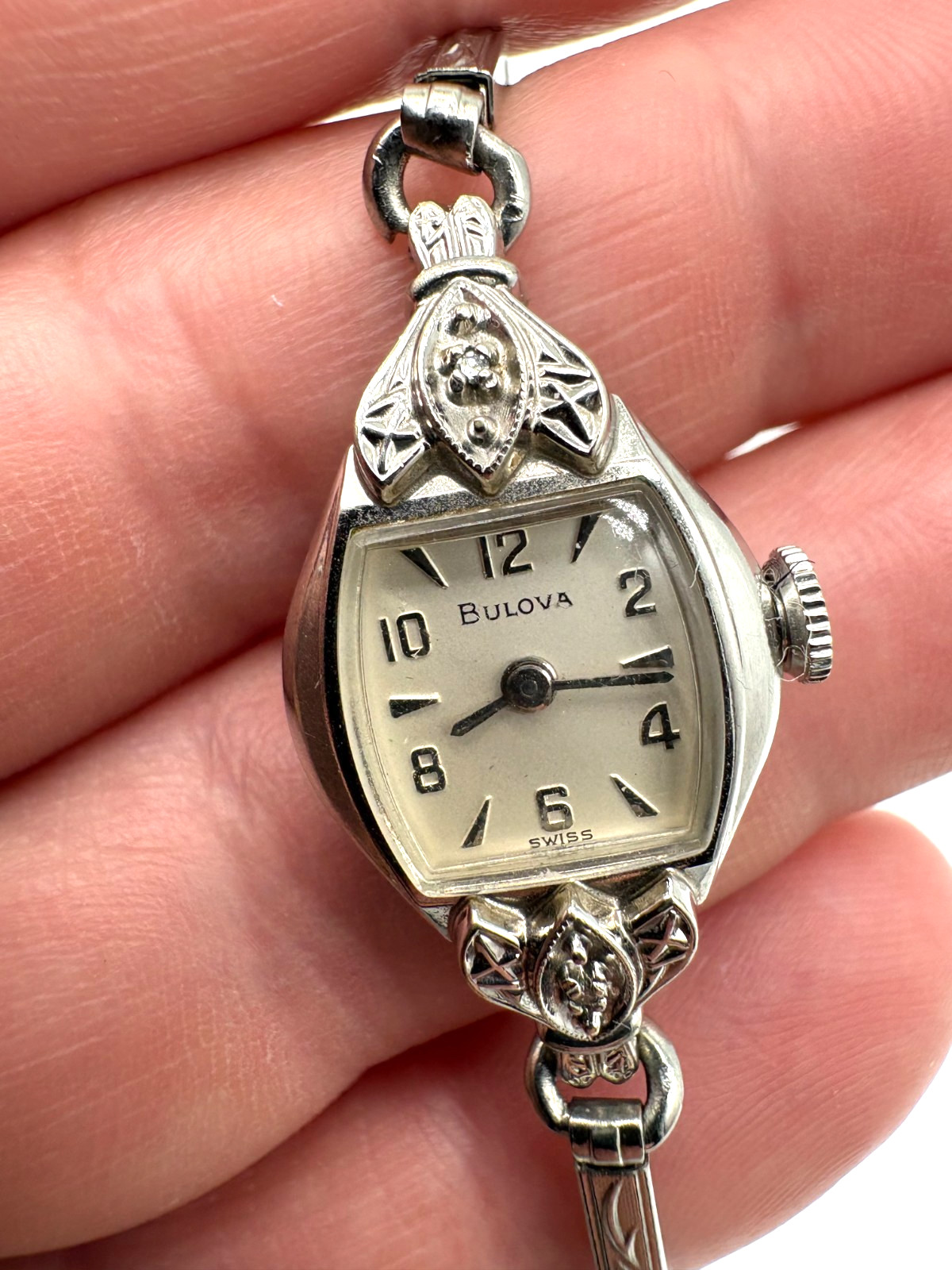 1971 Bulova 17J Swiss Ladies Watch Diamonds 10K RGP Runs Vintage Manual Wind