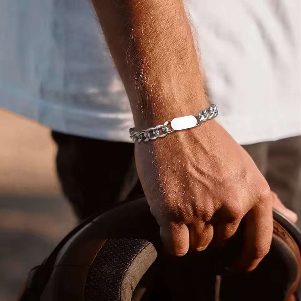 Custom Engraved Name 7.8mm Thick Cuban Chain Bracelet Jewelry Men Women Silver