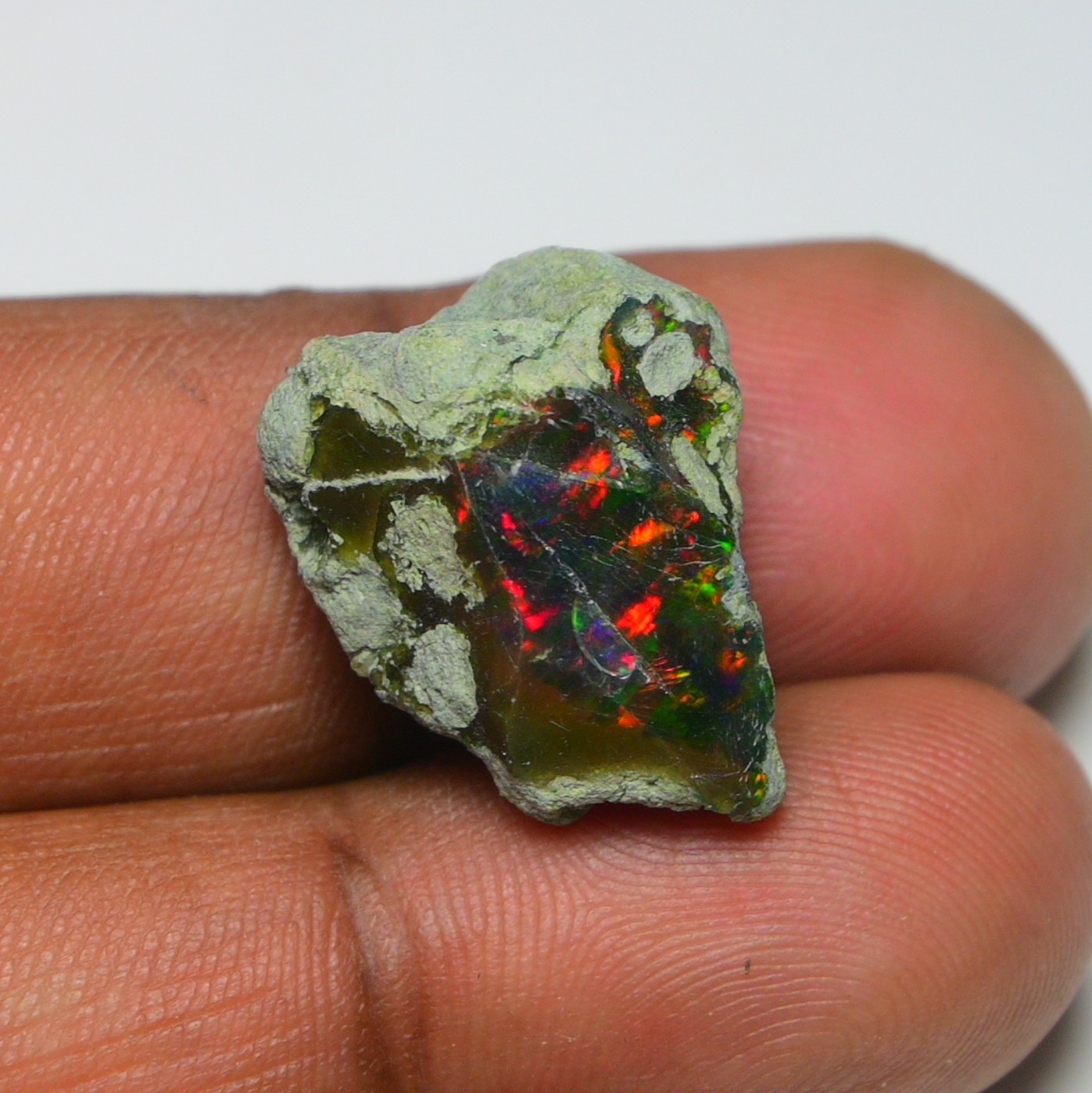 12ct Natural Black Opal Rough Ethiopian, Fire Opal Gemstone, 20x16MM Welo Opal