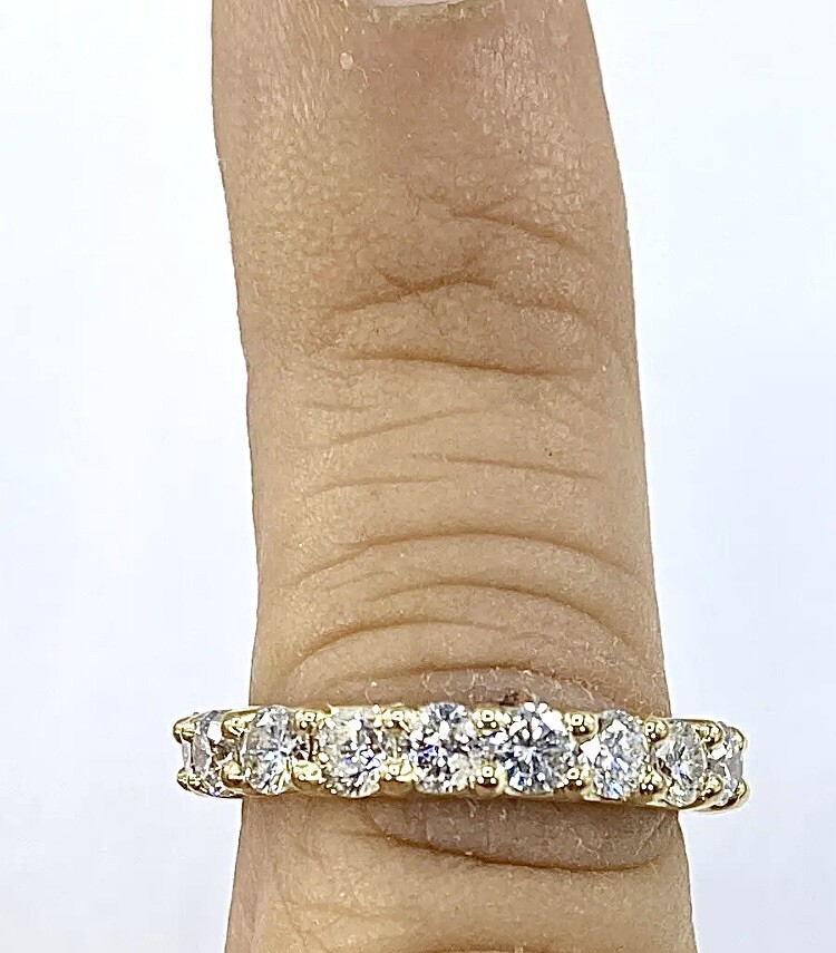 1.83 ct 21 x DIAMOND ETERNITY band ring SOLID 14k yellow GOLD size 6.5 VIDEO