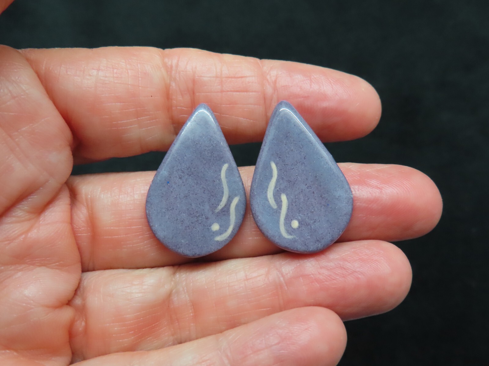 Vintage Purple Ceramic Enamel Artisan Pierced Earrings