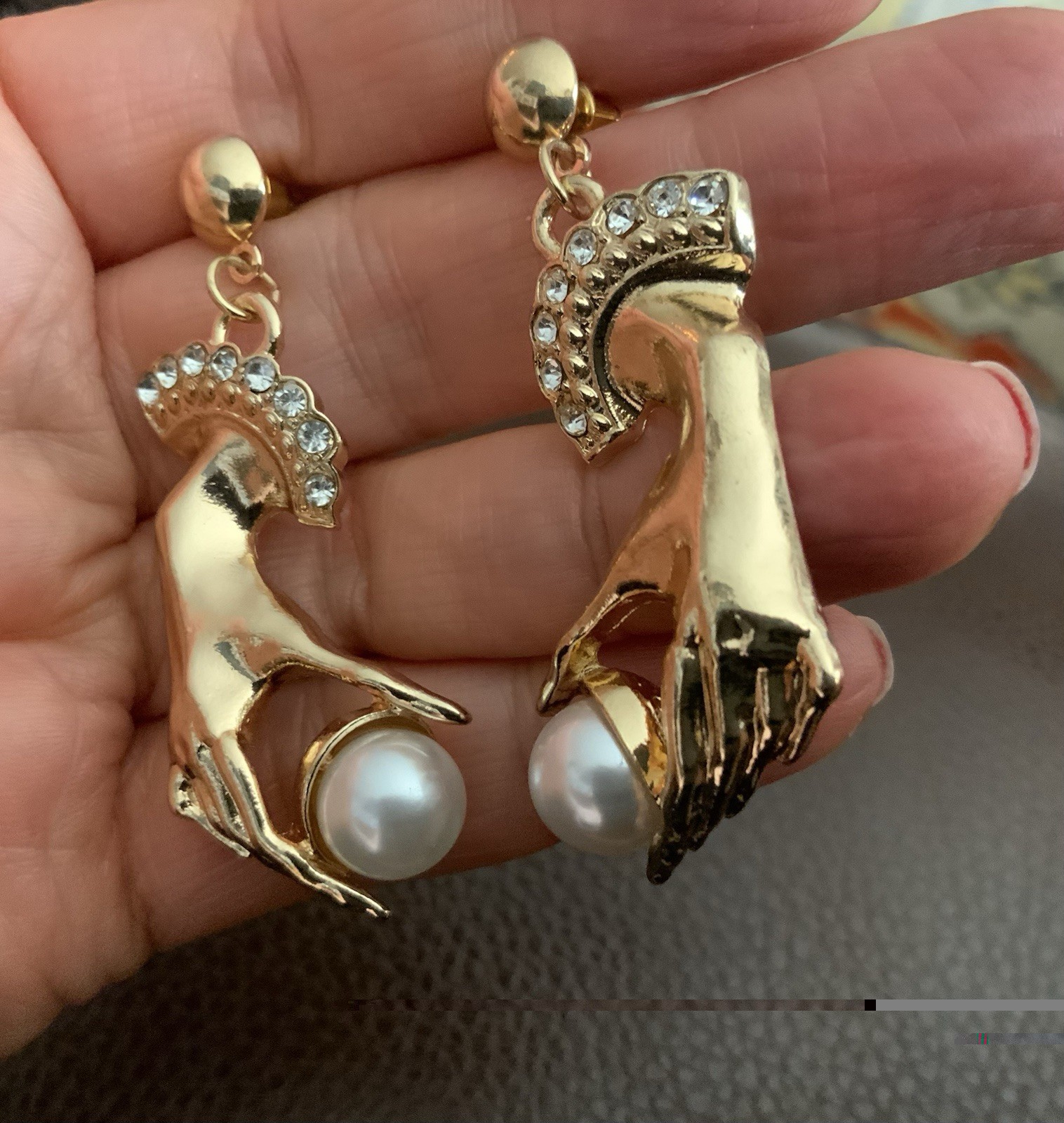 Antique Hand Pearl Earring Museum VTG Gothic Art Nouveau Surreal Boho Art Retro