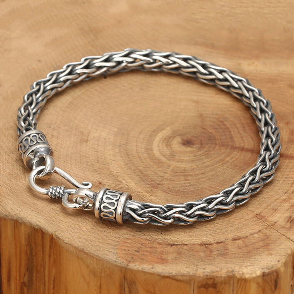 Pure S925 Sterling Silver Chain 6mm Double Wheat Link Bracelet 7.1-8.7inch