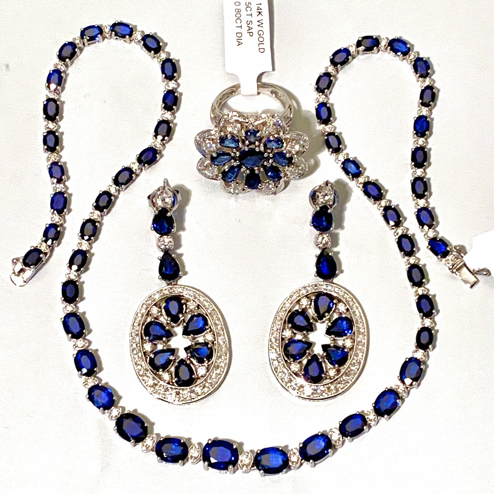 14k White Gold 53.5ct Blue Sapphire 5.40ct Diamond Set $57,350.00