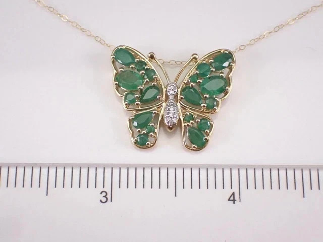 Lab-Created Green Emerald 3.Ct Pear Cut Butterfly Pendant 14K Yellow Gold Plated