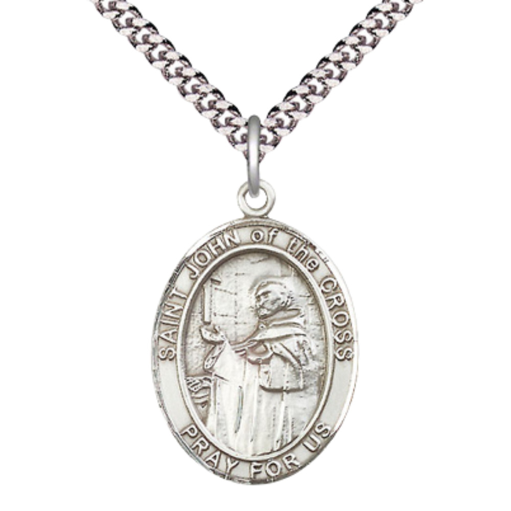Sterling Silver Saint John of the Cross Medal 24″ Lobster Claw Chain Necklace