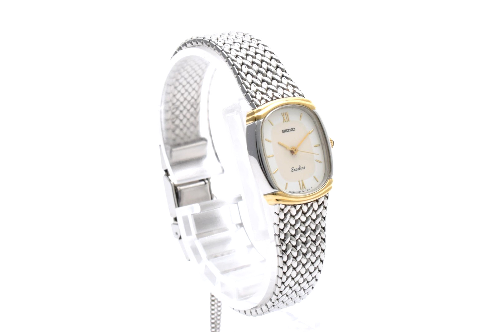 【 Exc+5 】 SEIKO Exceline 1221-5890 21mm Quartz Vintage White Dial Oval Watch