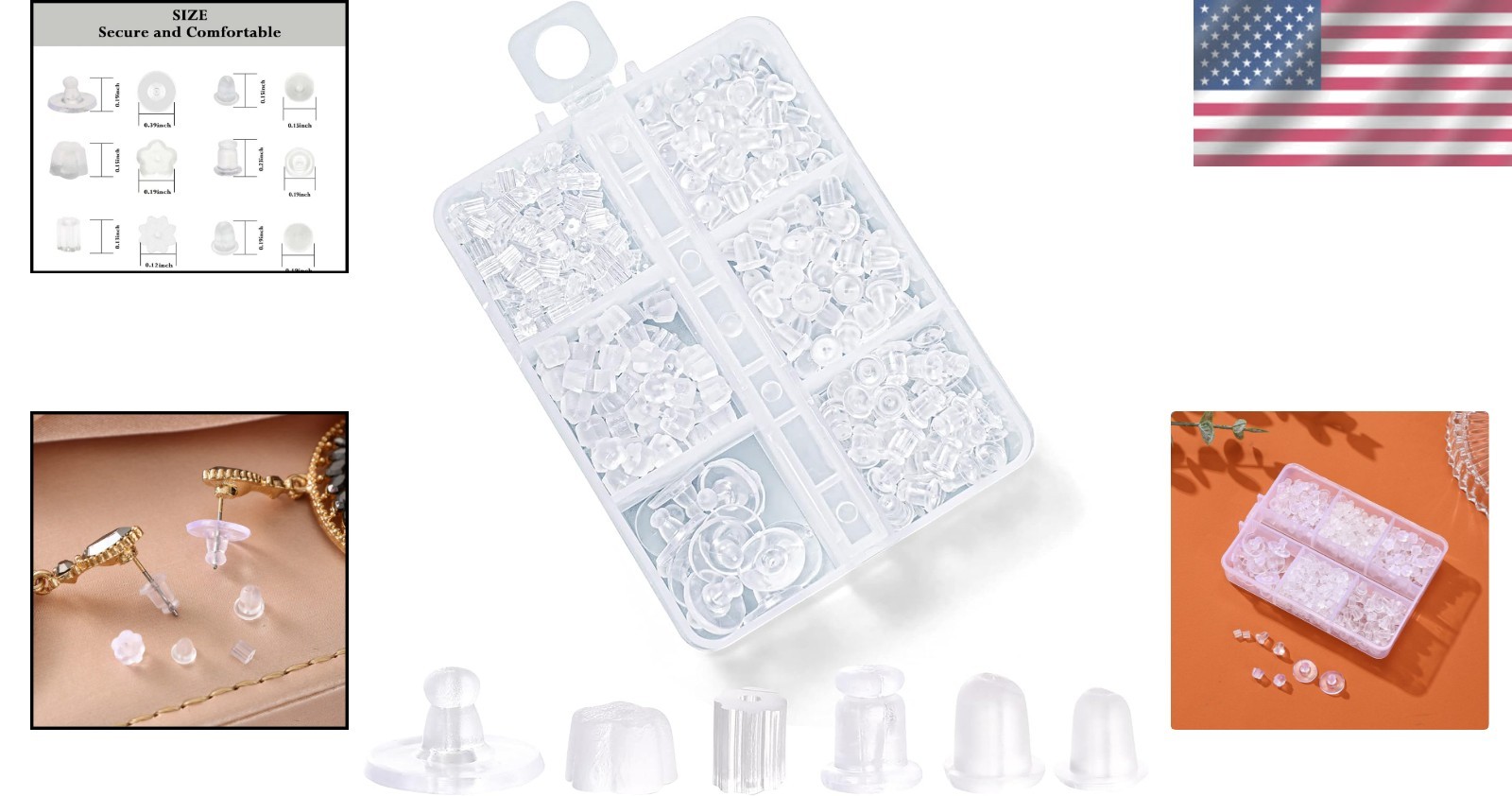 600 Pcs Hypoallergenic Silicone Earring Backs, Soft and Lightweight in 6 Styles