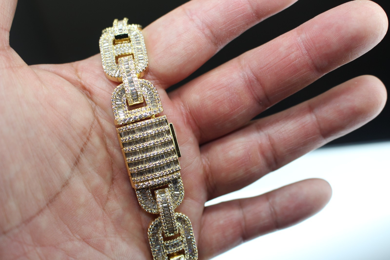 14k STAMP 14mm MARINER Chain Necklace 82.6ct BAGUETTES Lab Sim VVS1 Diamond Gold