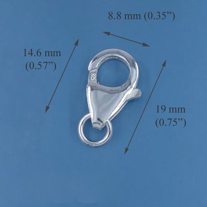Sterling Silver Lobster Claw Clasp Connector w/ Closed Ring 8.8mm x 19mm #33289