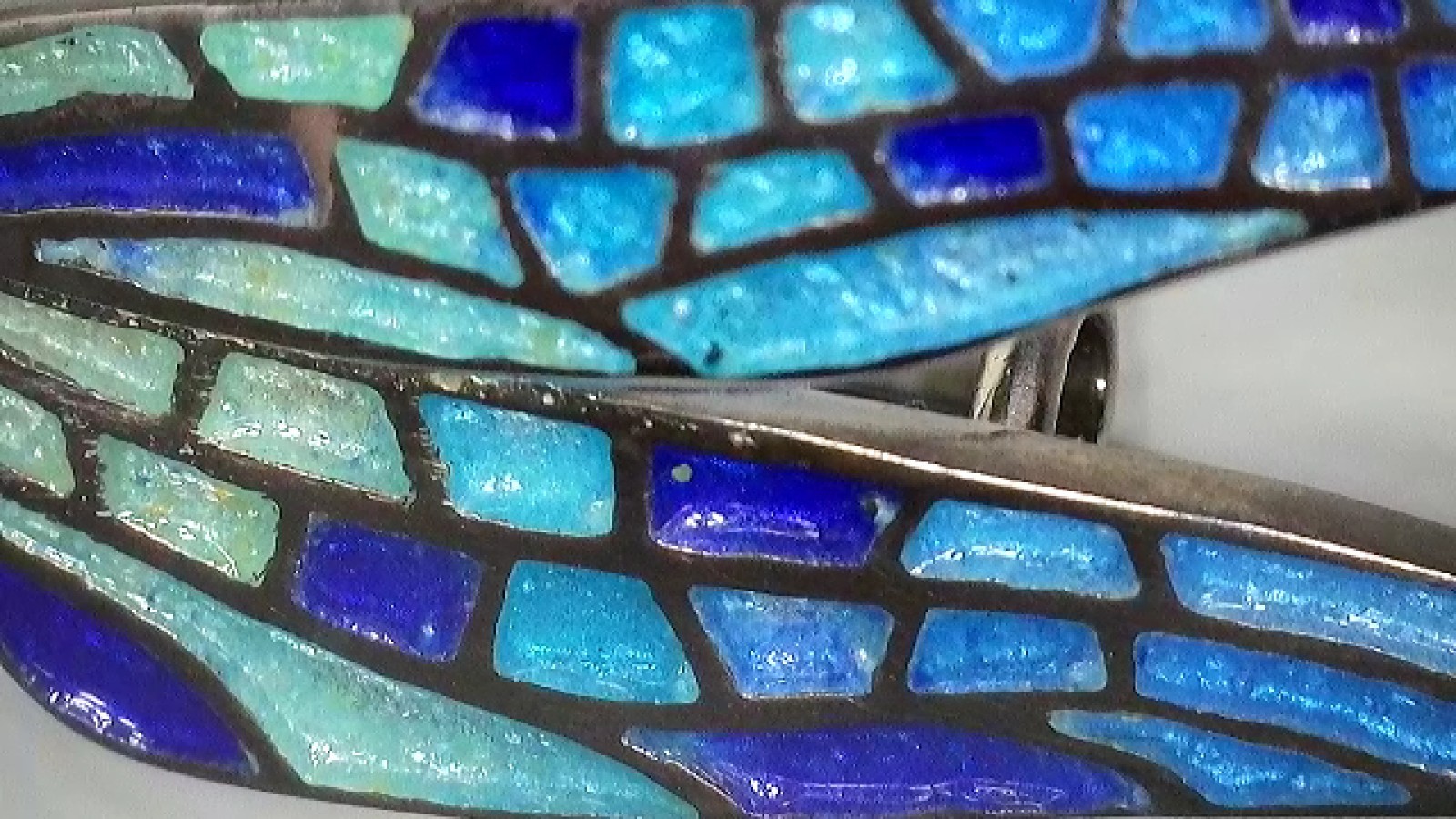 Arior dragonfly brooch pendant – Silver – Enamel Blue Mosaic – 5cm/2in – Boxed