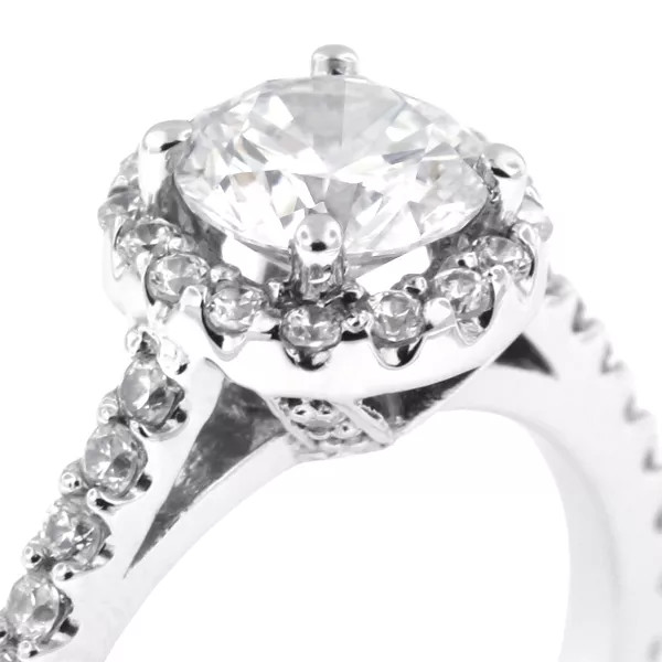 Side Stone Engagement Ring Halo 18K Gold 2 Carat Round Lab-Grown Diamond D SI1