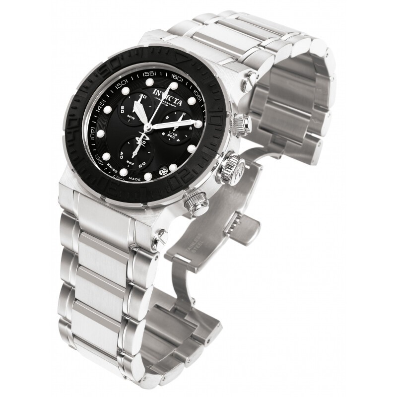 RARE Invicta Mens OCEAN REEF Reserve Chronograph Black Dial SS Swiss Made Watch
