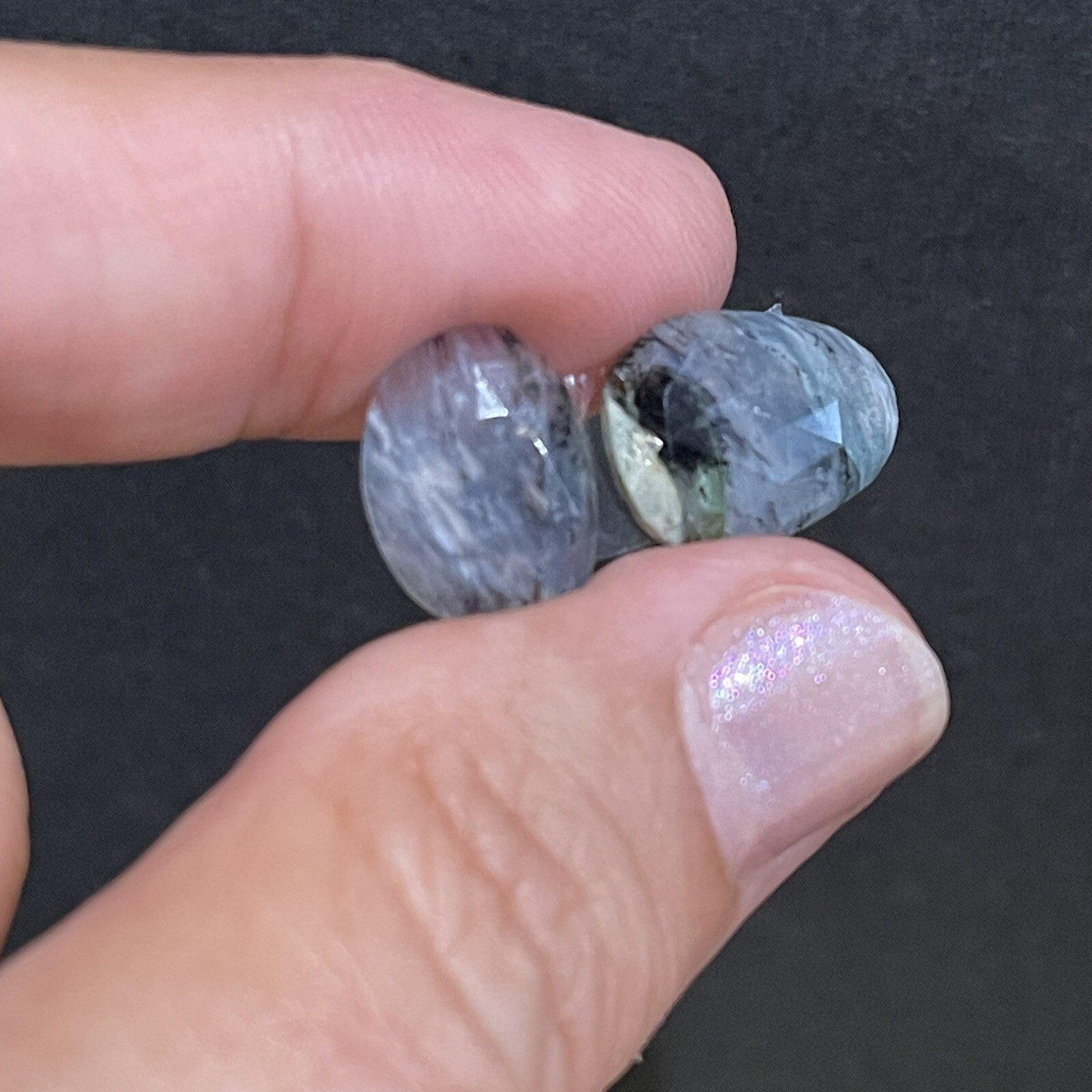7.3ct 15-13mm Pair Transparent Blue Peruvian Opal Free Form Cabochons Gems